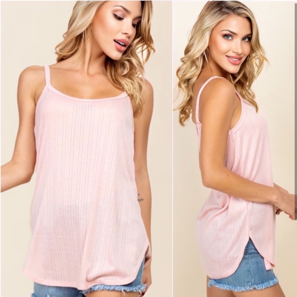 SOFT PINK TULIP SPLIT SIDE HEM TANK TOP